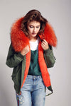 Carmen Charlott Bomber Jacket Green - Orange Fur