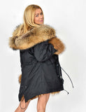 Carmen Charlott Raccon Fur Parka Black