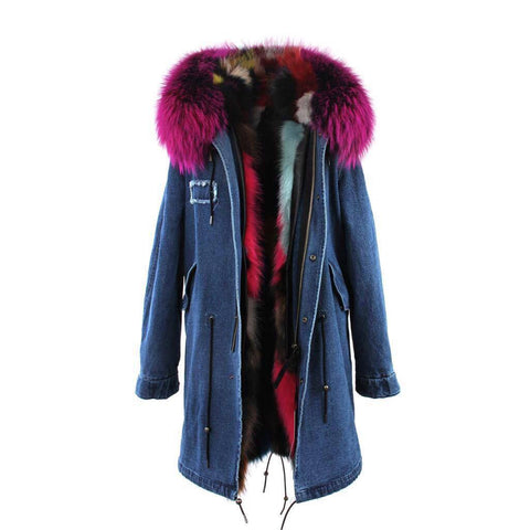 Carmen Charlott Fox Fur Parka Denim - Multicolor Fur