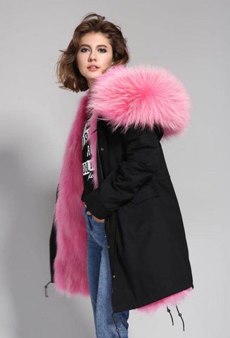 Carmen Charlott Parka Black - Light Pink Fur