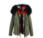 Carmen Charlott Fox Fur Jacket Green - Black Fur