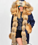 Carmen Charlott Fox Fur Parka Blue - Gold Fox Fur