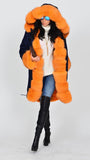 Carmen Charlott Fox Fur Parka Blue - Orange Fur
