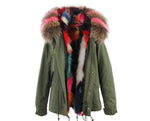 Carmen Charlott Fox Fur Jacket Green - Natural and Pink Fur