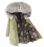 Carmen Charlott Fox Fur Parka Green - Silver Fox Fur