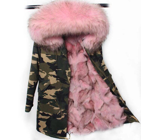 Carmen Charlott Fox Fur Parka Camouflage - Rosa Fur