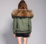 Carmen Charlott Bomber Jacket Green - Natural Fur