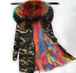 Carmen Charlott Fox Fur Parka Camouflage - Multicolor Fur