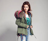 Carmen Charlott Jacket Green - Pink and Natural Fur
