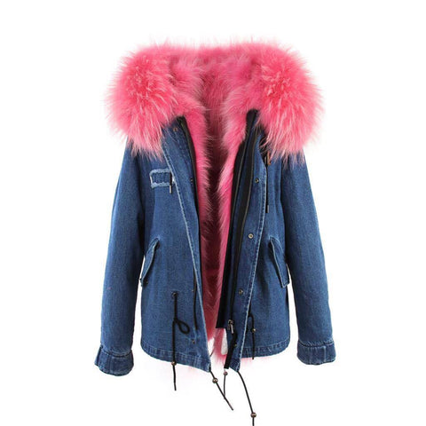 Carmen Charlott Fox Fur Jacket Denim - Light Pink Fur