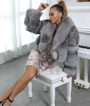 Carmen Charlott Luxury Fox Fur Short Jacket - Grey Stone AW22