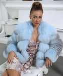 Carmen Charlott Luxury Fox Fur Jacket - Baby Blue Mixed AW22