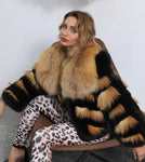 Carmen Charlott Luxury Fox Fur Jacket - Black and Gold AW22