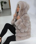 Carmen Charlott Luxury Fox Fur Coat with Hood AW22