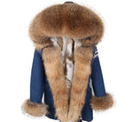 Carmen Charlott Fox Fur Parka - Denim Blue