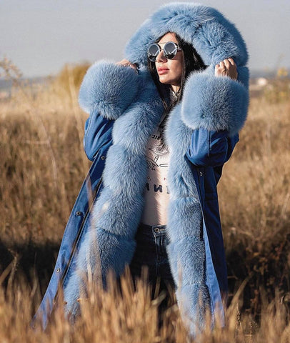 Carmen Charlott Luxury Blue Collection - Fox Fur Parka AW19