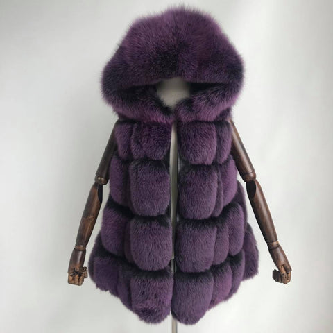 Carmen Charlott Fox Fur Hood Vest - Purple