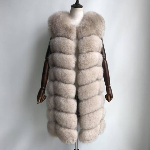 Carmen Charlott Fox Fur Vest Midi - Beige