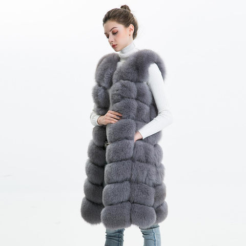 Carmen Charlott Fox Fur Vest Midi - Grey