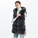 Carmen Charlott Fox Fur Hood Vest - Dark Grey