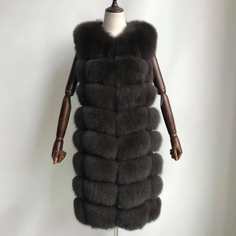 Carmen Charlott Fox Fur Vest Midi - Brown