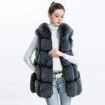 Carmen Charlott Fox Fur Hood Vest - Grey/Blue