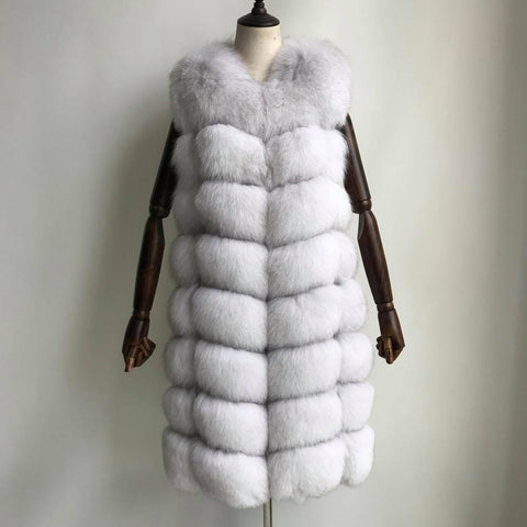 Carmen Charlott Fox Fur Vest Midi - White