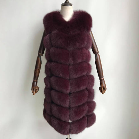 Carmen Charlott Fox Fur Vest Midi - Red