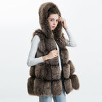 Carmen Charlott Fox Fur Hood Vest - Brown