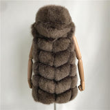 Carmen Charlott Fox Fur Hood Vest - Brown