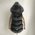 Carmen Charlott Fox Fur Hood Vest - Ice Black