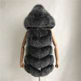 Carmen Charlott Fox Fur Hood Vest - Ice Black