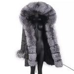Carmen Charlott Luxury Silver Fox Fur Parka Camouflage Grey AW21