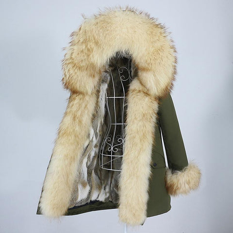 Carmen Charlott Luxury Fox and Rabbit Fur Parka Green AW21