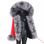 Carmen Charlott Luxury Silver Fox Fur Jacket Red AW21