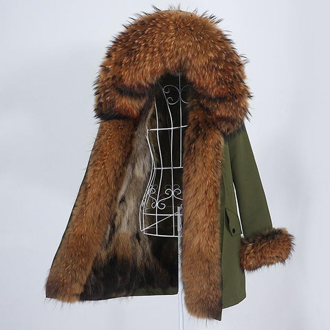 Carmen Charlott Luxury Red-Brown Fox Fur Edition Parka Green AW21
