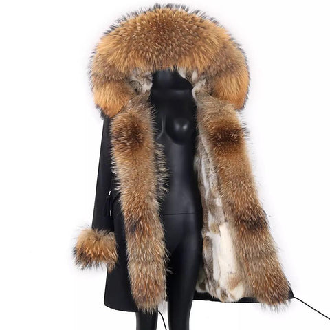 Carmen Charlott Luxury Fox and Rabbit Fur Parka Black AW21