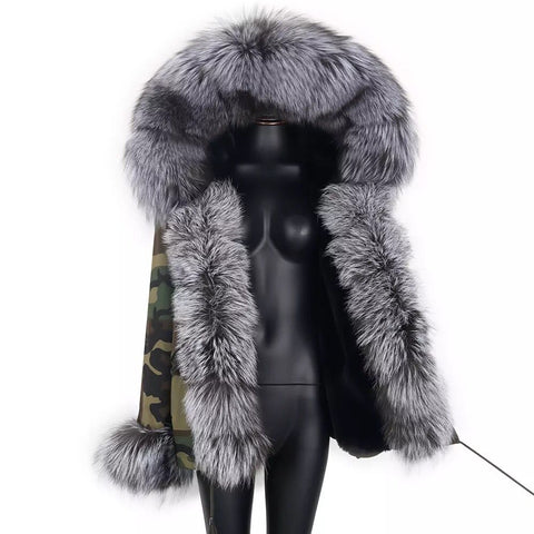 Carmen Charlott Luxury Silver Fox Fur Jacket Camouflage AW21