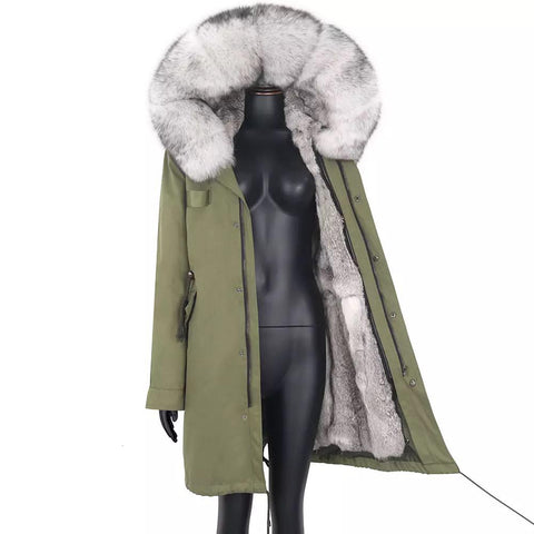 Carmen Charlott Fox and Rabbit Fur Parka Green AW21