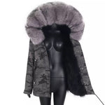 Carmen Charlott Luxury Fox Fur Jacket Camouflage Grey AW21
