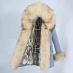 Carmen Charlott Luxury Fox and Rabbit Fur Parka Blue AW21