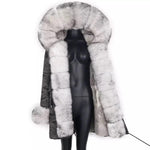 Carmen Charlott Luxury Fox and Rabbit Fur Parka Camouflage Grey AW21