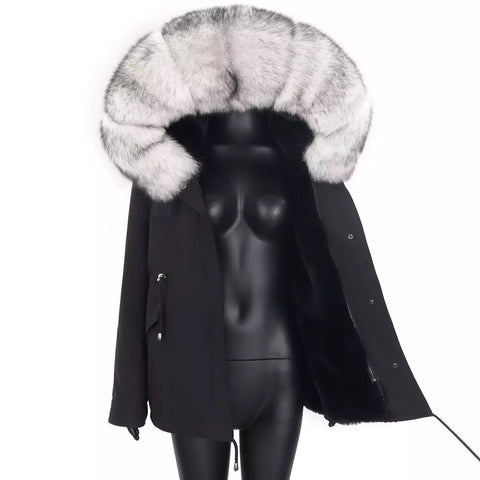 Carmen Charlott Luxury Fox Fur Jacket Black AW21