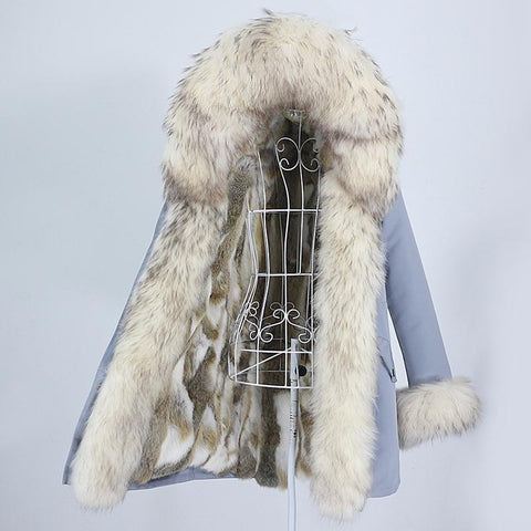 Carmen Charlott Luxury Fox and Rabbit Fur Parka Blue AW21