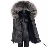 Carmen Charlott Luxury Fox Fur Jacket Camouflage Grey AW21