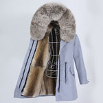 Carmen Charlott Fox and Rabbit Fur Parka Blue AW21