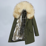 Carmen Charlott Fox and Rabbit Fur Parka Green AW21