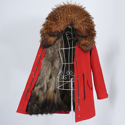 Carmen Charlott Fox Fur Red-Brown Edition Parka Red AW21