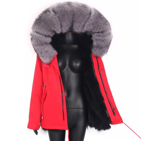 Carmen Charlott Luxury Fox Fur Jacket Red AW21