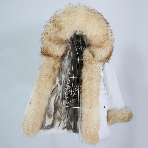 Carmen Charlott Luxury Fox and Rabbit Fur Parka White AW21